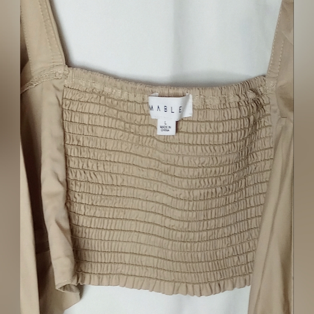 EUC Mable Angel Self Tie Front Baddie Crop LARGE Preppy Puff Sleeve Club Scandi - Picture 8 of 8